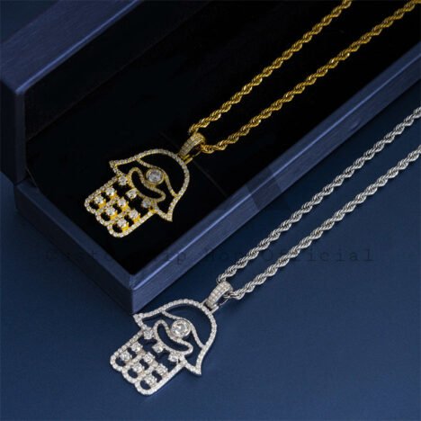 Men's Moissanite Diamond Hamsa Pendant for Hip Hop Jewelry, Fits 3MM Tennis Chain