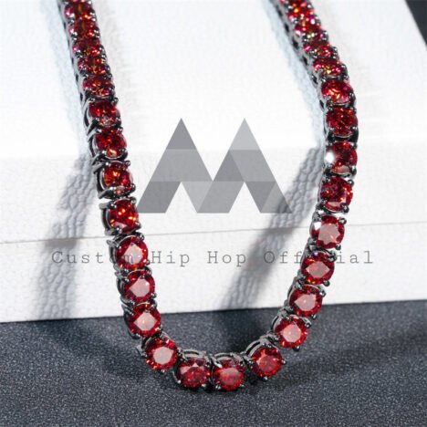 Red 5MM Moissanite Tennis Chain | Sterling Silver 925 with Black Gold Plating | Hip Hop Jewelry - Image 2