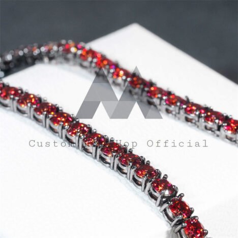 Red 5MM Moissanite Tennis Chain | Sterling Silver 925 with Black Gold Plating | Hip Hop Jewelry - Image 3