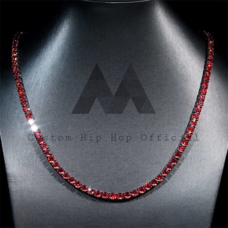 Red 5MM Moissanite Tennis Chain | Sterling Silver 925 with Black Gold Plating | Hip Hop Jewelry - Image 5