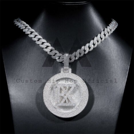 Moissanite Hip Hop Custom Made 2.5" Logo Circle Iced Out Pendant Fit FOR 13MM Cuban Link Chain - Image 2