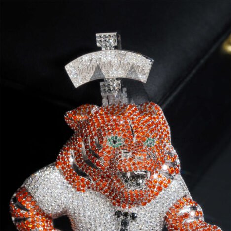 Iced Out Hip Hop Custom Made 3D Tiger Pendant With Moissanite Fit For 5MM Tennis Chain - Image 4