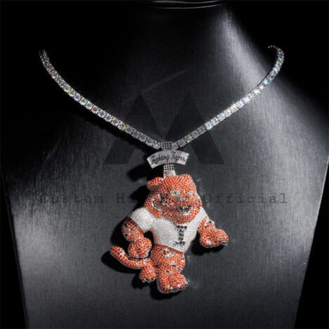Iced Out Hip Hop Custom Made 3D Tiger Pendant With Moissanite Fit For 5MM Tennis Chain - Image 2