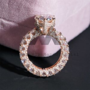 Side Iced Luxury Style 10K Rose Gold Moissanite Diamond Engagement Ring Set - Image 3