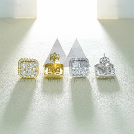 Mix Size Square Stud Earrings Hip Hop Moissanite Diamond Pass Diamond Tester - Image 4
