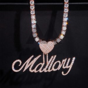 925 Silver 2.5" Width Girl Cursive Font Name Pendant With Moissanite Diamond Fit For 3MM Or 4MM Tennis Chain - Image 4