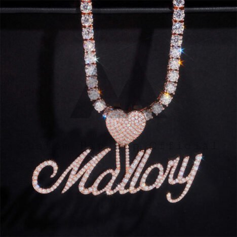 925 Silver 2.5" Width Girl Cursive Font Name Pendant With Moissanite Diamond Fit For 3MM Or 4MM Tennis Chain - Image 4