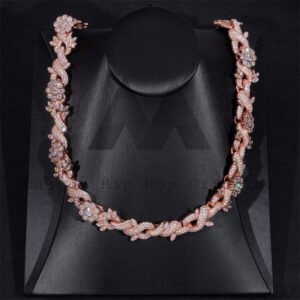 Hip Hop Iced Out 18MM Width Flower Link Cuban Chain Moissanite Diamond Rose Gold Plated - Image 5