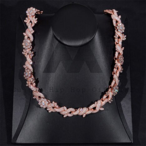 Hip Hop Iced Out 18MM Width Flower Link Cuban Chain Moissanite Diamond Rose Gold Plated - Image 5