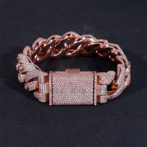 20MM Rose Gold Plated Moissanite Diamond Cuban Link Bracelet With Fancy Cut Stones - Image 3