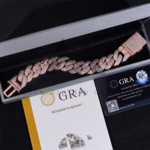 20MM Rose Gold Plated Moissanite Diamond Cuban Link Bracelet With Fancy Cut Stones - Image 4