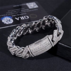 Buss Down Hip Hop 18MM Moissanite Diamond Baguette Cut Cuban Link Bracelet For Men - Image 3