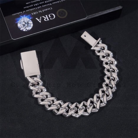 Buss Down Hip Hop 18MM Moissanite Diamond Baguette Cut Cuban Link Bracelet For Men - Image 4