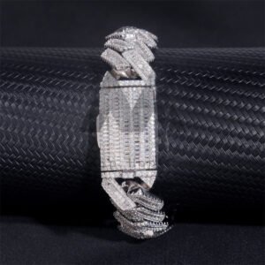 Buss Down Hip Hop 18MM Moissanite Diamond Baguette Cut Cuban Link Bracelet For Men - Image 5