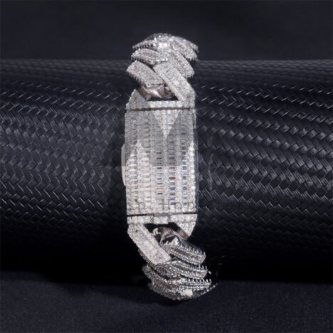 Buss Down Hip Hop 18MM Moissanite Diamond Baguette Cut Cuban Link Bracelet For Men - Image 5