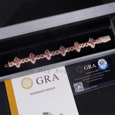 Rose Gold Plated Moissanite Men 18MM Iced Out Infinity Link Clover Bracelet With Pink Moissanite - Image 2