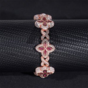 Rose Gold Plated Moissanite Men 18MM Iced Out Infinity Link Clover Bracelet With Pink Moissanite - Image 4