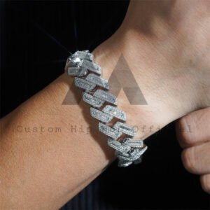 Buss Down Hip Hop 18MM Moissanite Diamond Baguette Cut Cuban Link Bracelet For Men - Image 6