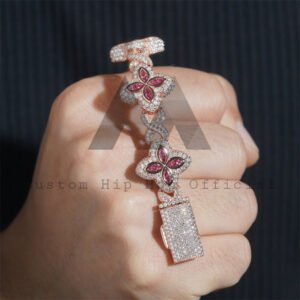 Rose Gold Plated Moissanite Men 18MM Iced Out Infinity Link Clover Bracelet With Pink Moissanite - Image 5