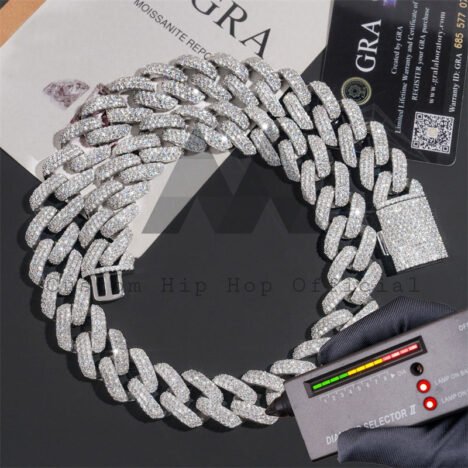 Iced Out Moissanite Cuban Chain in 925 Sterling Silver | Men's Hip Hop Jewelry