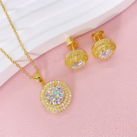 Women's Moissanite Halo Necklace & Earrings Set - Fashion Hip Hop Jewelry - Image 4