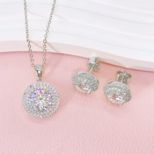 Women's Moissanite Halo Necklace & Earrings Set - Fashion Hip Hop Jewelry - Image 5