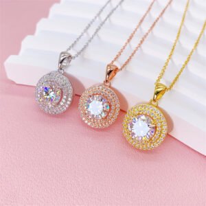 Women's Moissanite Halo Necklace & Earrings Set - Fashion Hip Hop Jewelry - Image 3
