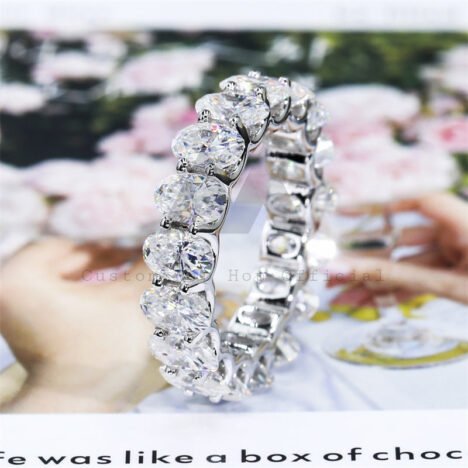 Sterling Silver 925 Moissanite Eternity Ring 3x5MM 4x6MM Oval Hip Hop Style - Image 3