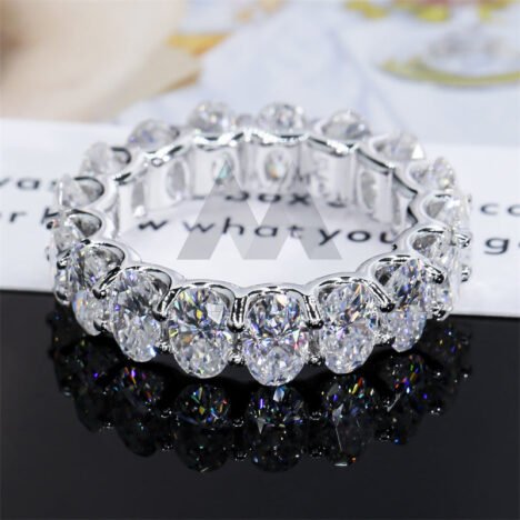 Sterling Silver 925 Moissanite Eternity Ring 3x5MM 4x6MM Oval Hip Hop Style - Image 4