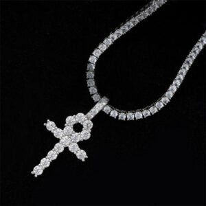 Hip Hop 3MM Ankh Cross Pendant With Moissanite Diamond Sterling Silver Men - Image 2