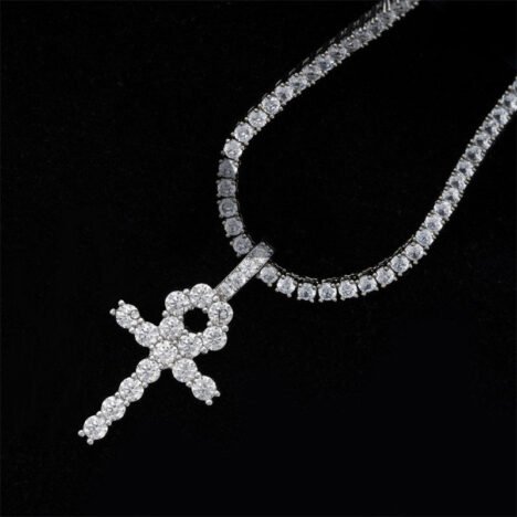 Hip Hop 3MM Ankh Cross Pendant With Moissanite Diamond Sterling Silver Men - Image 2