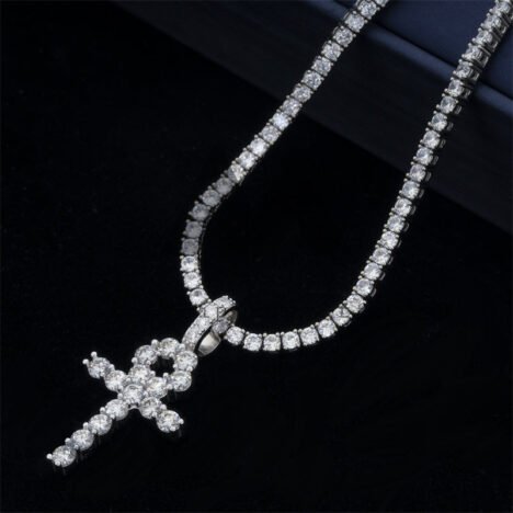 Hip Hop 3MM Ankh Cross Pendant With Moissanite Diamond Sterling Silver Men - Image 3