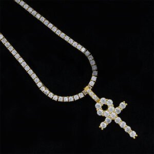 Hip Hop 3MM Ankh Cross Pendant With Moissanite Diamond Sterling Silver Men - Image 4