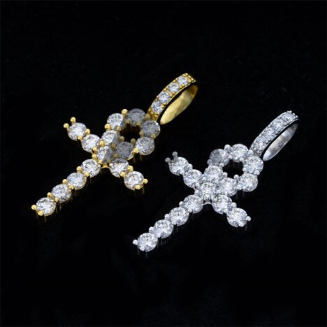 Hip Hop 3MM Ankh Cross Pendant With Moissanite Diamond Sterling Silver Men - Image 5