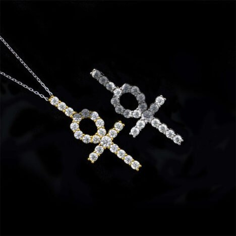 Men's 4MM Silver Moissanite Ankh Cross Pendant for Hip Hop Jewelry - Image 5