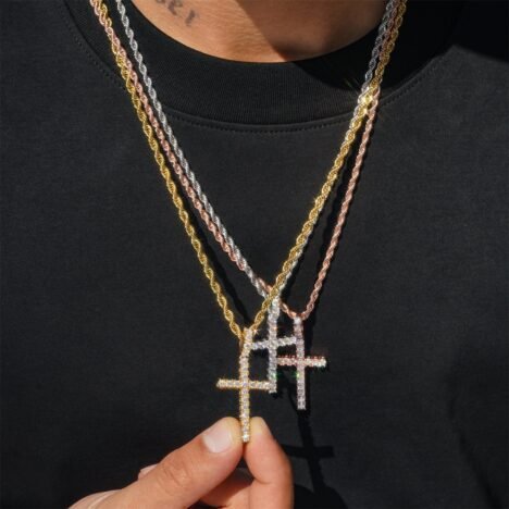 Men's 925 Sterling Silver 3MM Moissanite Cross Pendant, Hip Hop Tennis Chain Compatible - Image 2