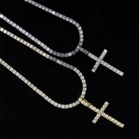 Men's 925 Sterling Silver 3MM Moissanite Cross Pendant, Hip Hop Tennis Chain Compatible - Image 5