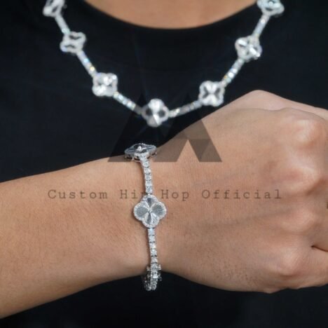 Iced Out 3MM Clover Tennis Chain Sterling Silver 925 With VVS Moissanite Pass Diamond Tester - Image 3