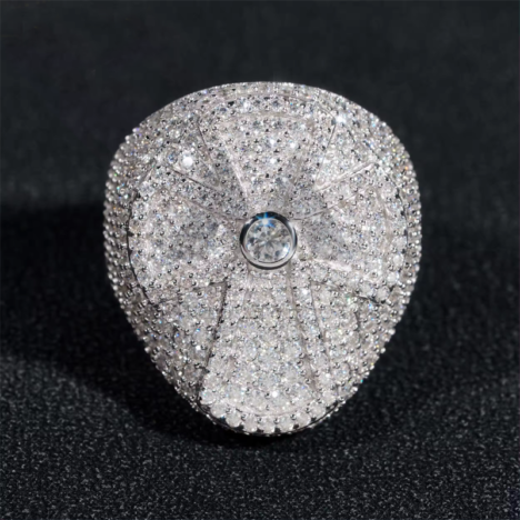 Men's 925 Sterling Silver Iced Out Moissanite Diamond Cross Ring | Hip Hop Style