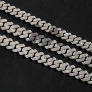 Sterling Silver 925 Moissanite Cuban Link Chain 15-20MM White Gold Finish - Image 3