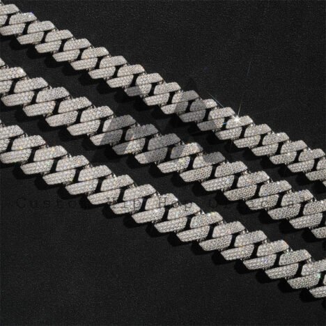 Sterling Silver 925 Moissanite Cuban Link Chain 15-20MM White Gold Finish - Image 3