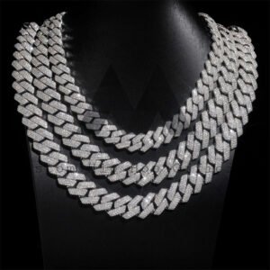 Sterling Silver 925 Moissanite Cuban Link Chain 15-20MM White Gold Finish - Image 6