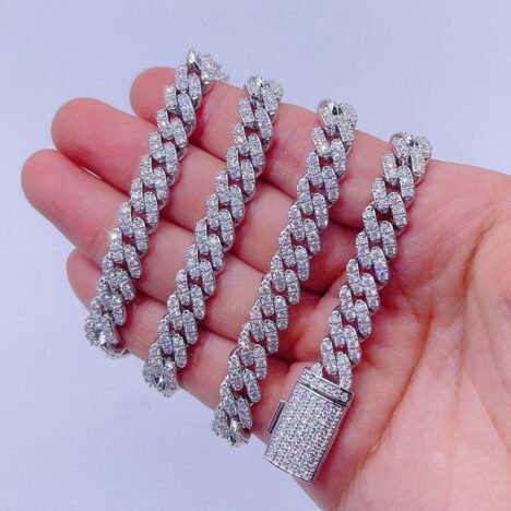 Pass Diamond Tester Hip Hop Iced Out Sterling Silver Cuban Link Chain 8MM - Image 2