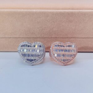 Iced Out Heart-Shaped Moissanite Ring in White & Rose Gold, Sterling Silver, Hip Hop Jewelry - Image 3