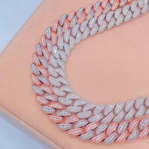 18MM Two-Tone Miami Cuban Chain Moissanite Diamonds White & Rose Gold - Image 2