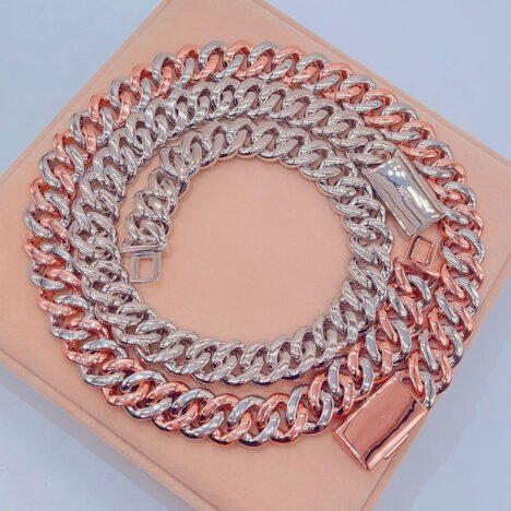 18MM Two-Tone Miami Cuban Chain Moissanite Diamonds White & Rose Gold - Image 3