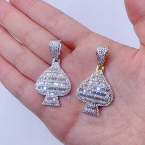Iced Out Moissanite Baguette Spade ACE Pendant - Hip Hop Rapper Jewelry
