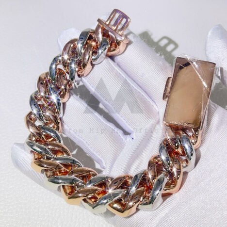 15MM Two-Tone Rose Gold Cuban Bracelet, Iced Out Hip Hop Jewelry - Image 2