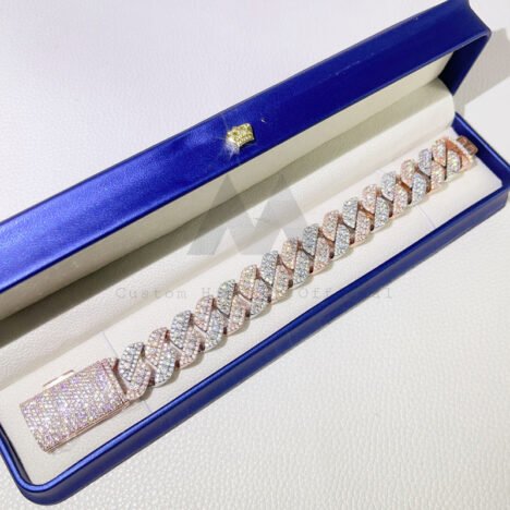 15MM Two-Tone Rose Gold Cuban Bracelet, Iced Out Hip Hop Jewelry - Image 3