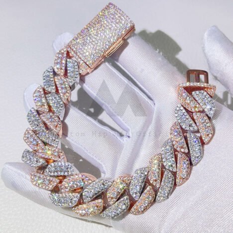 15MM Two-Tone Rose Gold Cuban Bracelet, Iced Out Hip Hop Jewelry